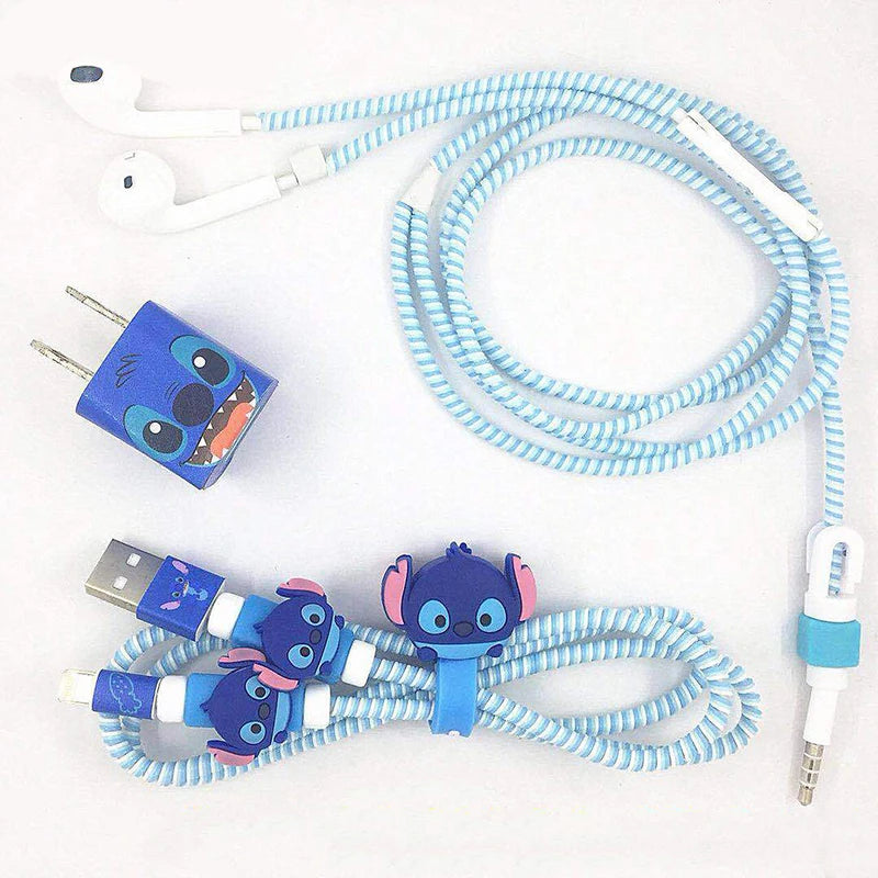 Disney Stitch Charger Cables Protector Winder Sticker Kawaii Anime Figure Data Line Head Headphone Cable Usb Storage Iphone Gift