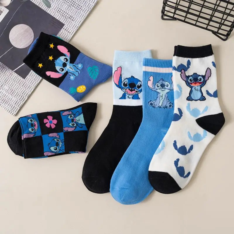 Disney Anime Lilo & Stitch Series Autumn Winter Retro Women Female Socks Cartoon Stitch Cotton Men Socks Gifts