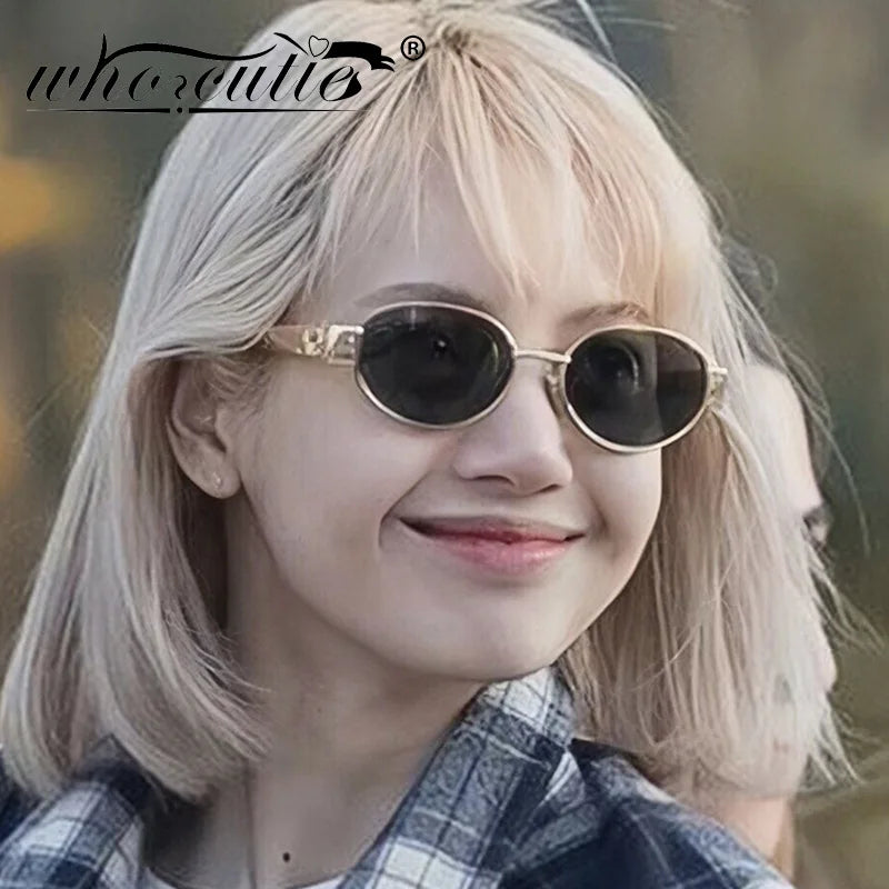 Retro Metal Frame Oval Sunglasses Women Men Brand Designer Vintage Round Driving Sun Glasses Luxury 90s Green Lens Shade Male UV
