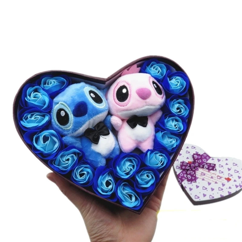 Disney Cartoon Lilo Stitch Plush Doll Toys Rose Bouquet Gift Box Stitch Flower Bouquet Home Decoration Valentine Christmas Gifts