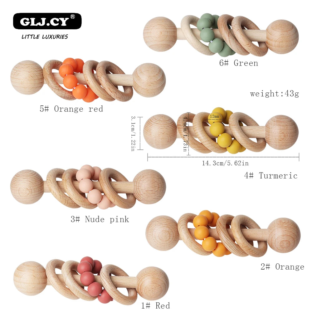 1pc Baby Toys Beech Wooden Rattle Hand Bells Toys Of Newbron Montessori Educational Toys Mobile Rattle Wooden Ring Baby Products