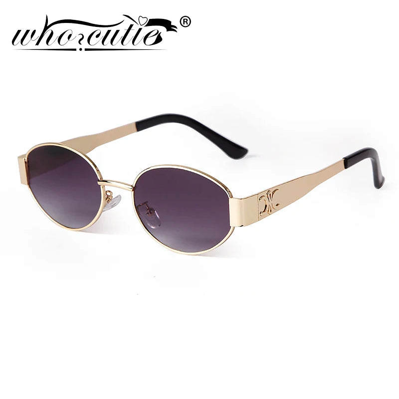 Retro Metal Frame Oval Sunglasses Women Men Brand Designer Vintage Round Driving Sun Glasses Luxury 90s Green Lens Shade Male UV