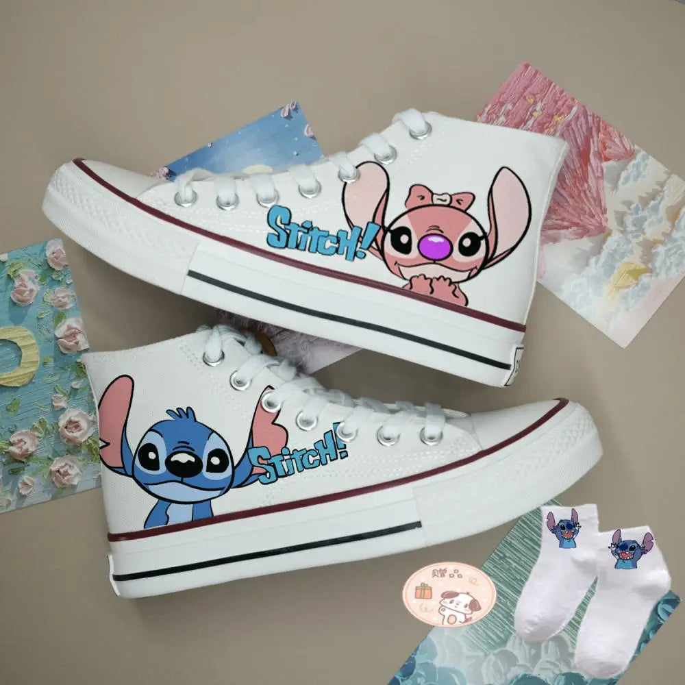 Anime Stitch Women's Casual Canvas Shoes Medium High Help Autumn and Winter Couples Sneakers Fashion Cute Sports Board Shoes