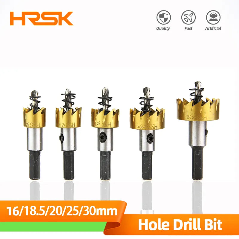 16 18.5 20 25 30mm 5Pcs HSS Titanium Coated Core Drill Bit Set Wood Metal Hole Saw Cutter Drilling Bits For Power Tools