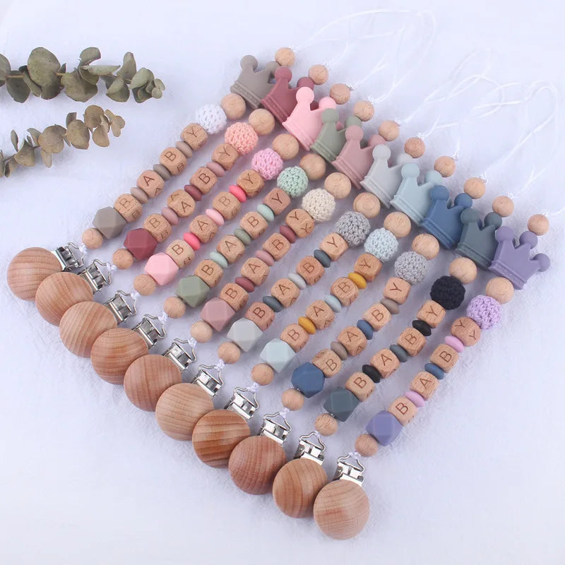 INS Personalized Name Baby Pacifier Clips Crown Teethers Dummy Nipple Holder Clip Chain Teething Toy Newborn Feeding Accessories