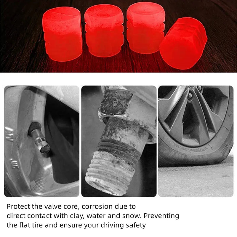 Luminous Valve Caps Fluorescent Red Night Glowing Car Motorcycle Bicycle Wheel Styling Tyre Hub Universal Cap Decor 20Pcs