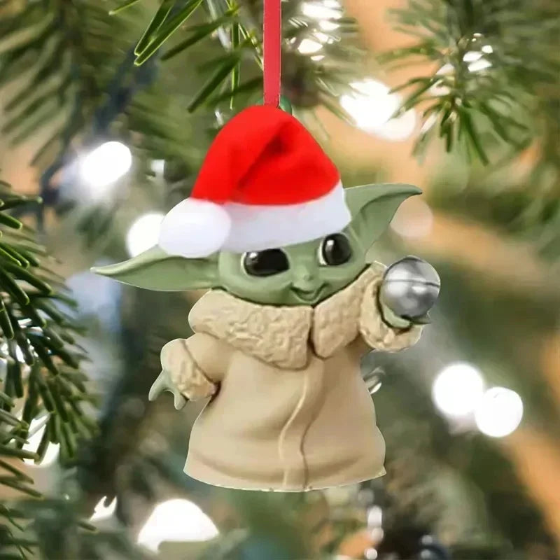 2D Baby Yoda Cute Christmas Ornaments Star Wars Movie Peripherals Model Doll Car Decoration Christmas Tree Cartoon Pendant gifts