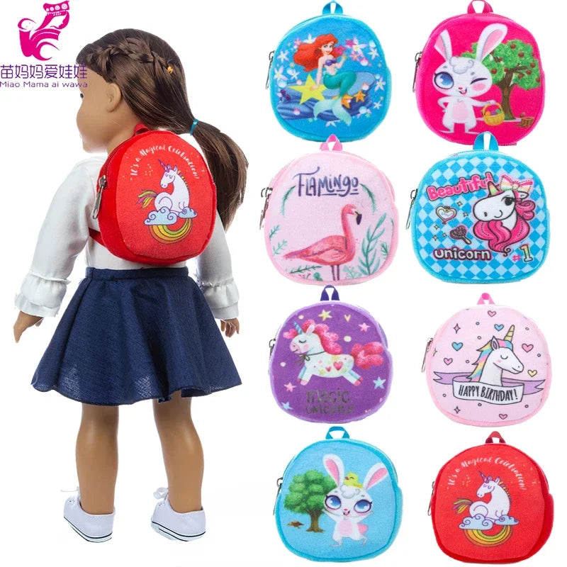 40cm 43cm Baby Doll Backpack Bag Doll Accessories for 18 Inch Girl Doll Plush Shool Bag Mini Cartoon Coin Bags