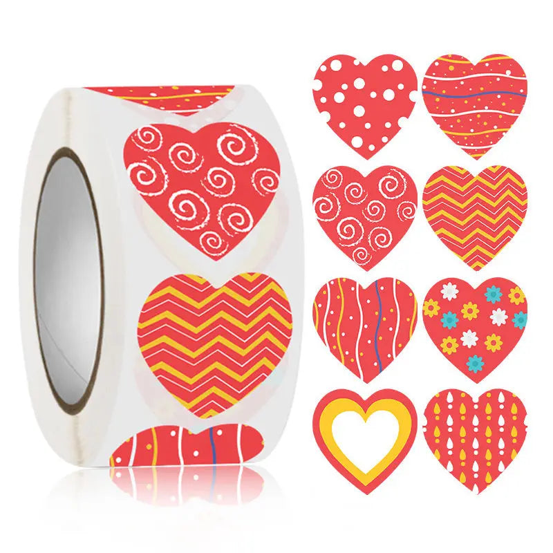 500Pcs/Roll Heart Sticker Valentines Day Decoration Candy Bag Seal Sticker Birthday Party Gift Packaging Cute Stationery Sticker