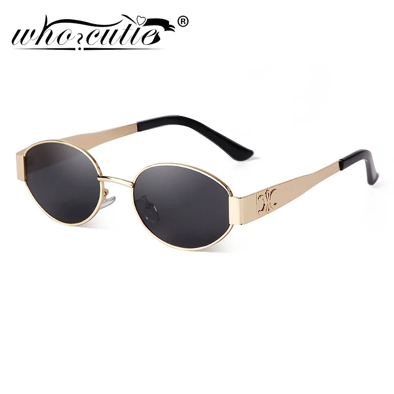 Retro Metal Frame Oval Sunglasses Women Men Brand Designer Vintage Round Driving Sun Glasses Luxury 90s Green Lens Shade Male UV