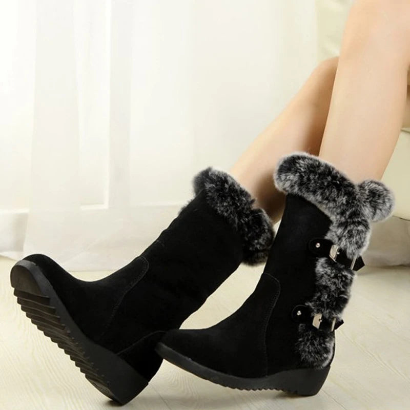 Winter Women Shoes Ladies Mid Calf Boots High Tube Classic Thick Fleece Models Snow Boots Muje Plus Size 35-42
