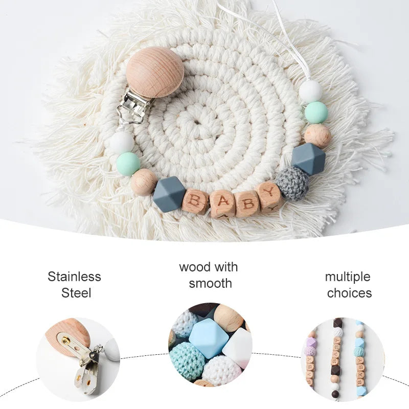 Personalized Name Baby Pacifier Clips Silicone Beads Teethers Dummy Nipple Holder Clip Newborn Custom Teething Toys Accessories