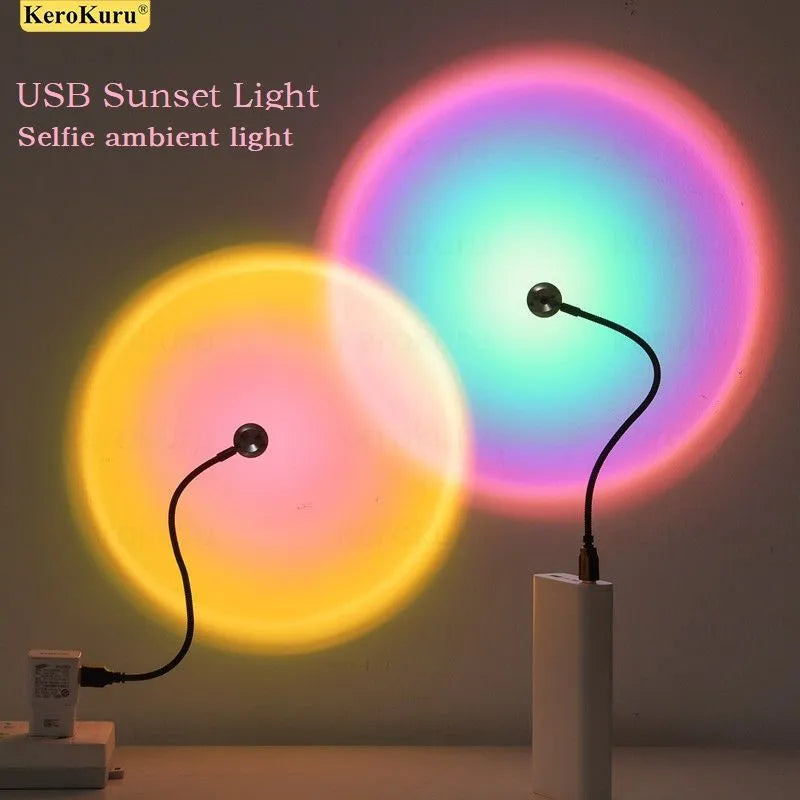 USB Sunset Light Mobile Phone Self Photography Light LED Rainbow Neon Night Light Projector Photography Wall Atmosphere Light