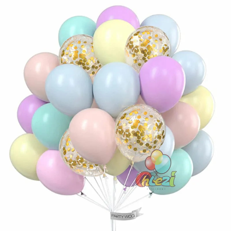 25pcs Confetti Metallic Chorme Balloons Macaroon Latex Ballon Anniversary Wedding Birthday Party Decors Adult Baby Shower Globos
