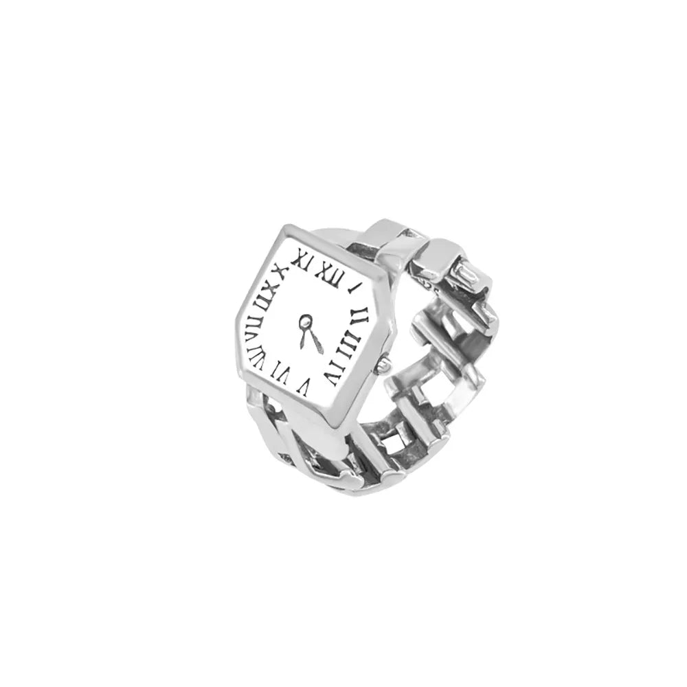 2023 Korean Silver Colour Roman Numeral Ring Vintage Fashion Clock Woman Open Ring Party Gift