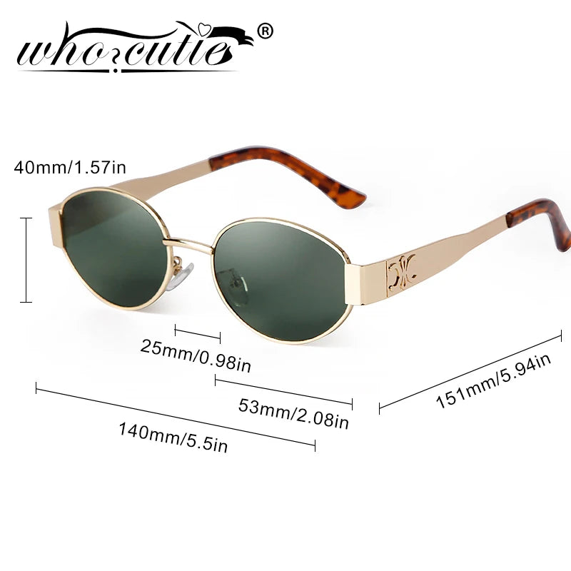 Retro Metal Frame Oval Sunglasses Women Men Brand Designer Vintage Round Driving Sun Glasses Luxury 90s Green Lens Shade Male UV
