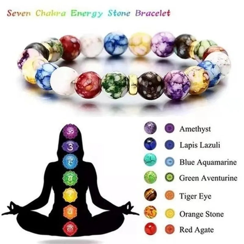 7 Chakra Reiki Healing Stone Bracelet Yoga Balance Energy Beads Volcanic Stone Lose Weight Bracelet Jewelry Bangle for Women Men