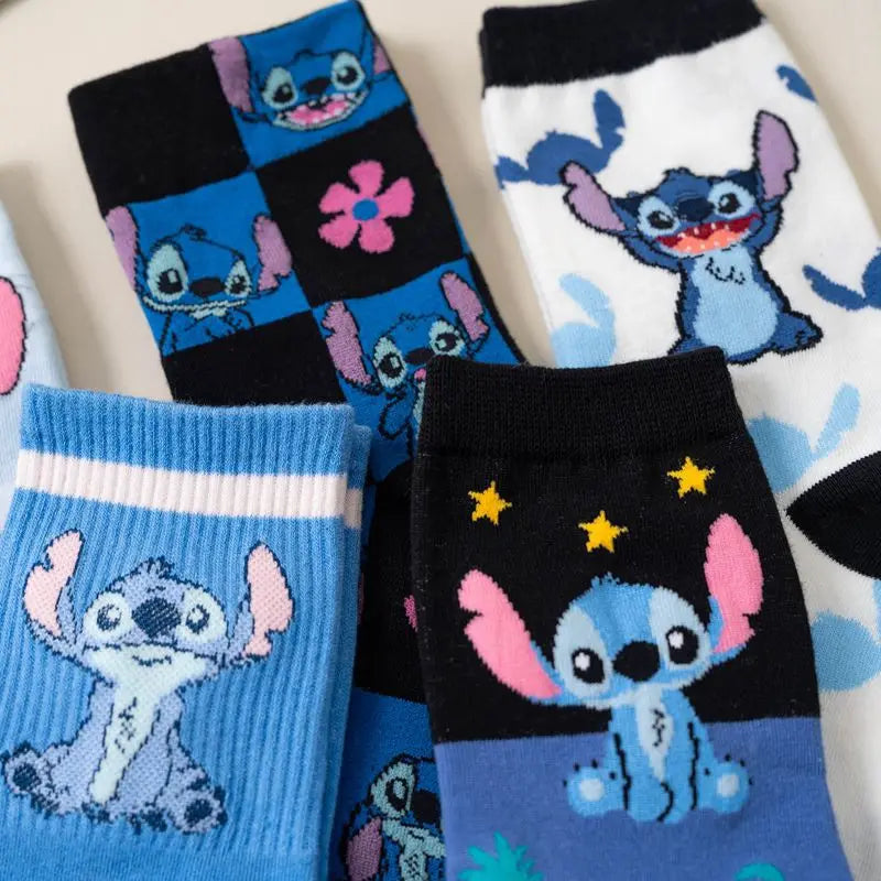 Disney Anime Lilo & Stitch Series Autumn Winter Retro Women Female Socks Cartoon Stitch Cotton Men Socks Gifts