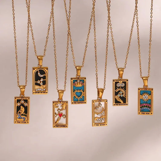 2023 New Design Christmas Jewelry Gift Colorful Gometric Meaningful Moon Sun Lover Stainless Steel Tarot Necklaces For Women