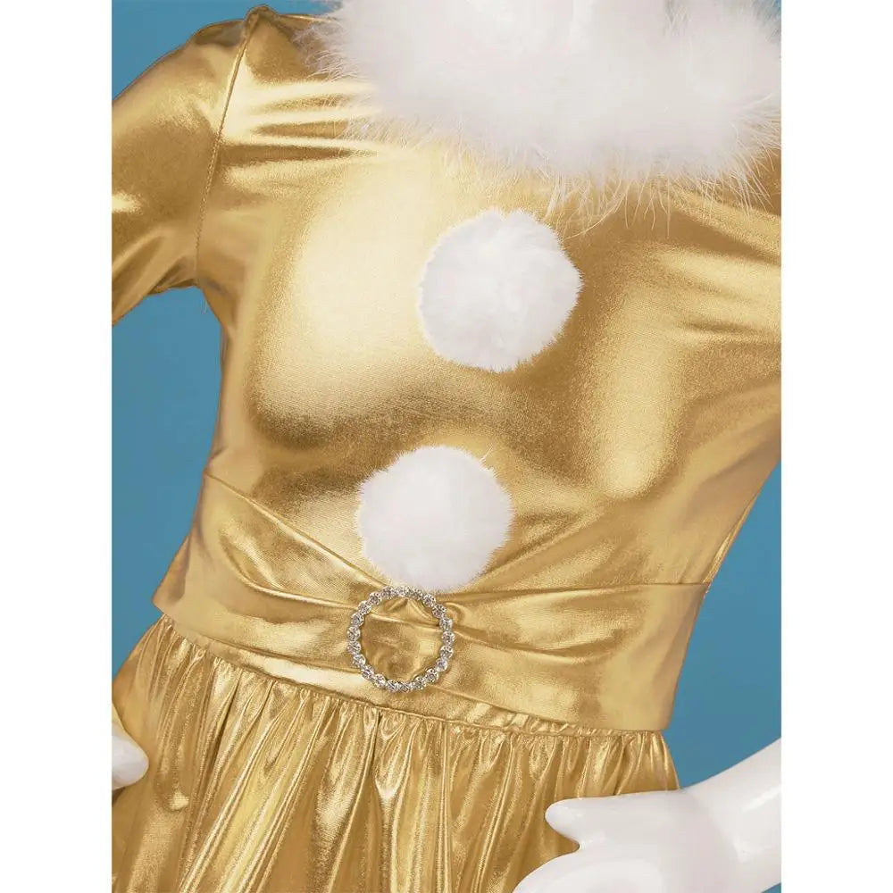 Christmas Clothes Kids Dresses For Girls Shiny Metallic Long Sleeves Christmas Dress Girl Cosplay Carnival Party Dance Costume