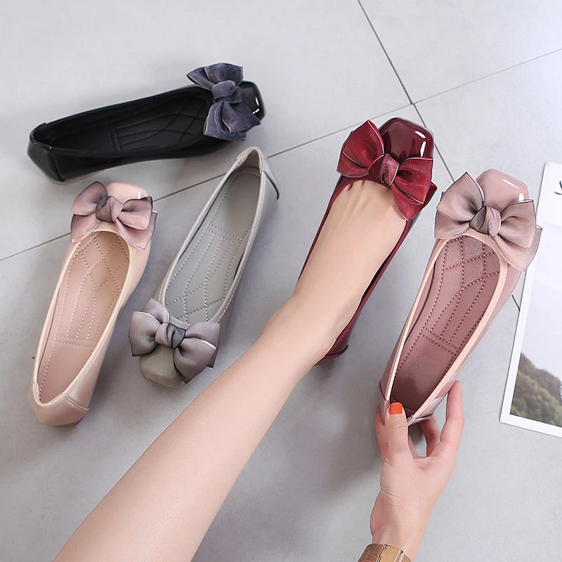 Fashion Pointed Toe Women Flats Shoes Bow Women Shoes Patent Leather Casual Single Summer Ballerina Shallow Mouth Shoes AC534
