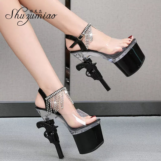Women Shoes 2020 Luxury Brand Wedding Dress 2020 Bride Shoes Platform Sandals Super High Heels Transparent Heels Sexy Stripper