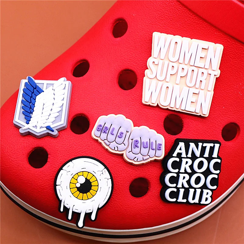 1pcs Grls Rule PVC Shoe Charms Accessories Slogan Women Support Women Shoes Buckle Decorations fit Kids X-mas Party Gifts