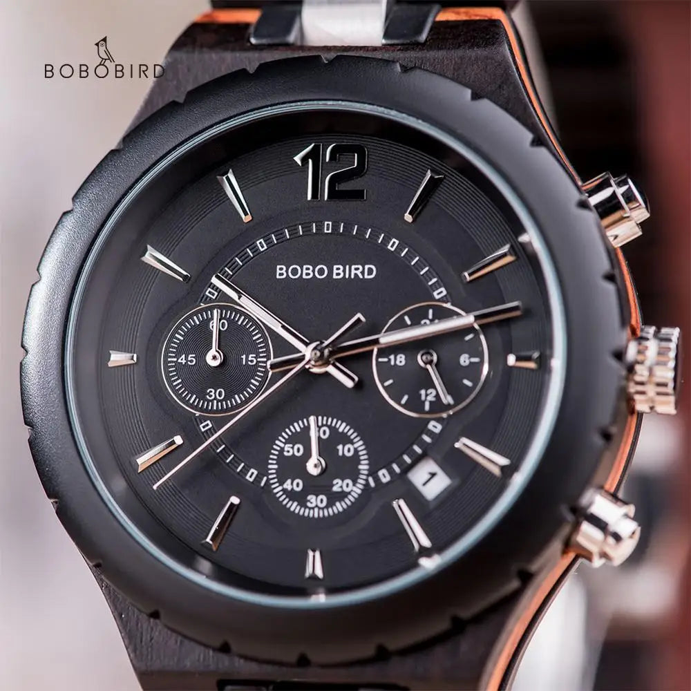 BOBO BIRD Men Watch Wood Luxury Stylish Watches Timepieces Chronograph Military Quartz Custom Men's Gift relogio masculino