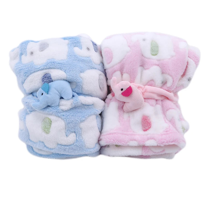 Cute Elephant Cartoon Baby Blanket Newborn Elephant Air Conditioning Quilt Coral Velvet Pillow Quilt Dual-use Baby Products 2023