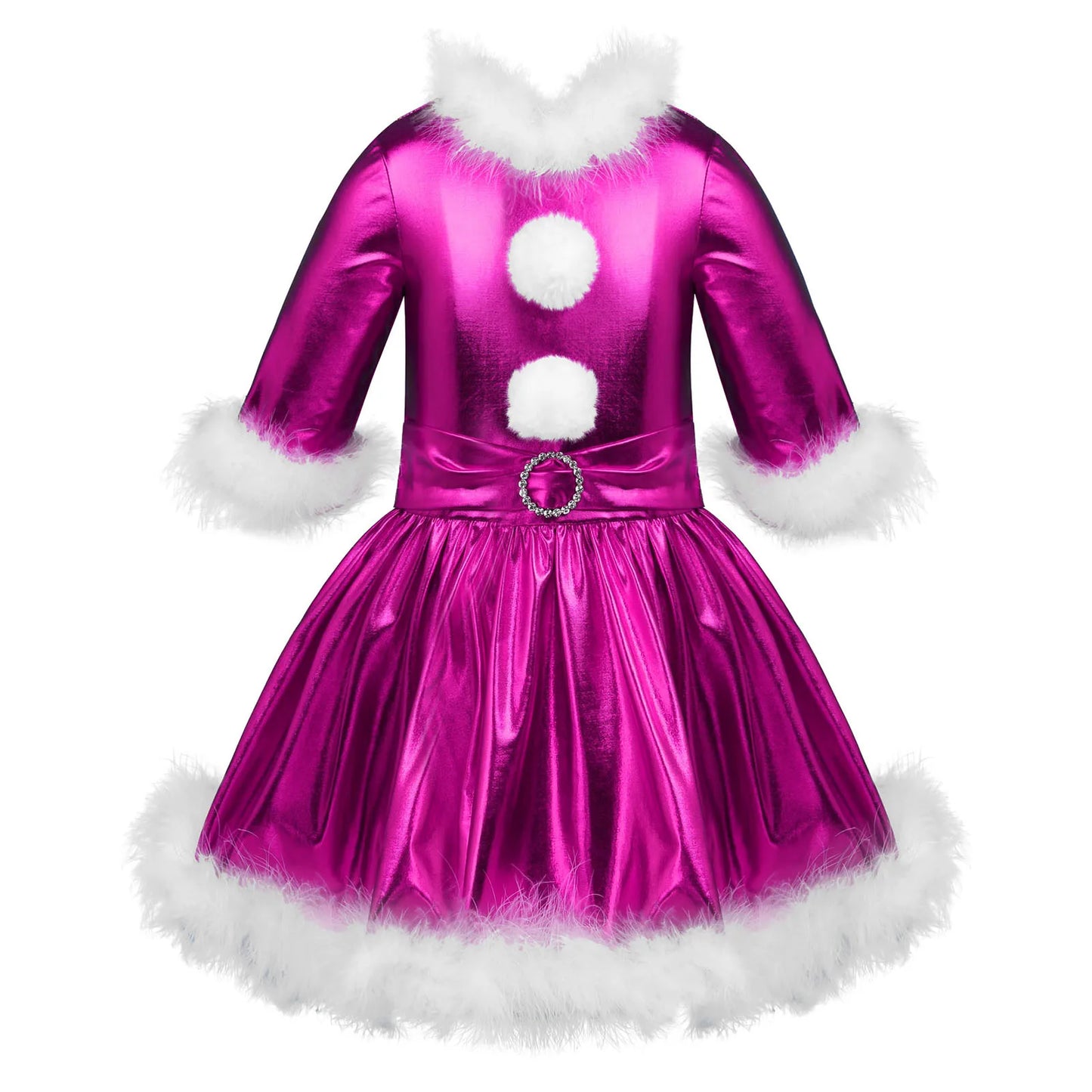Christmas Clothes Kids Dresses For Girls Shiny Metallic Long Sleeves Christmas Dress Girl Cosplay Carnival Party Dance Costume