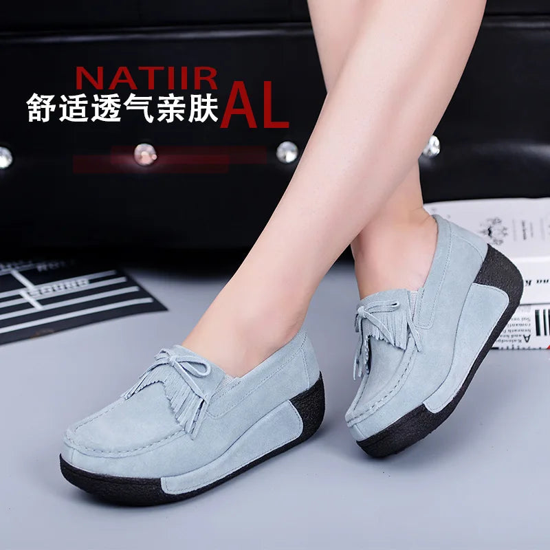 Women Flats Suede Women's Loafers Creepers Women Shoes Slip On Fringe Platform Shoes Women Casual Shoes Ladies Moccasins 56