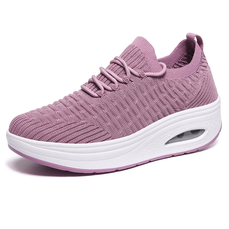 Fashion Breathable Mesh Women Shoes Wedges Heel Shoes Ladies Knitting Sock Sneakers Women Platform Casual Shoes