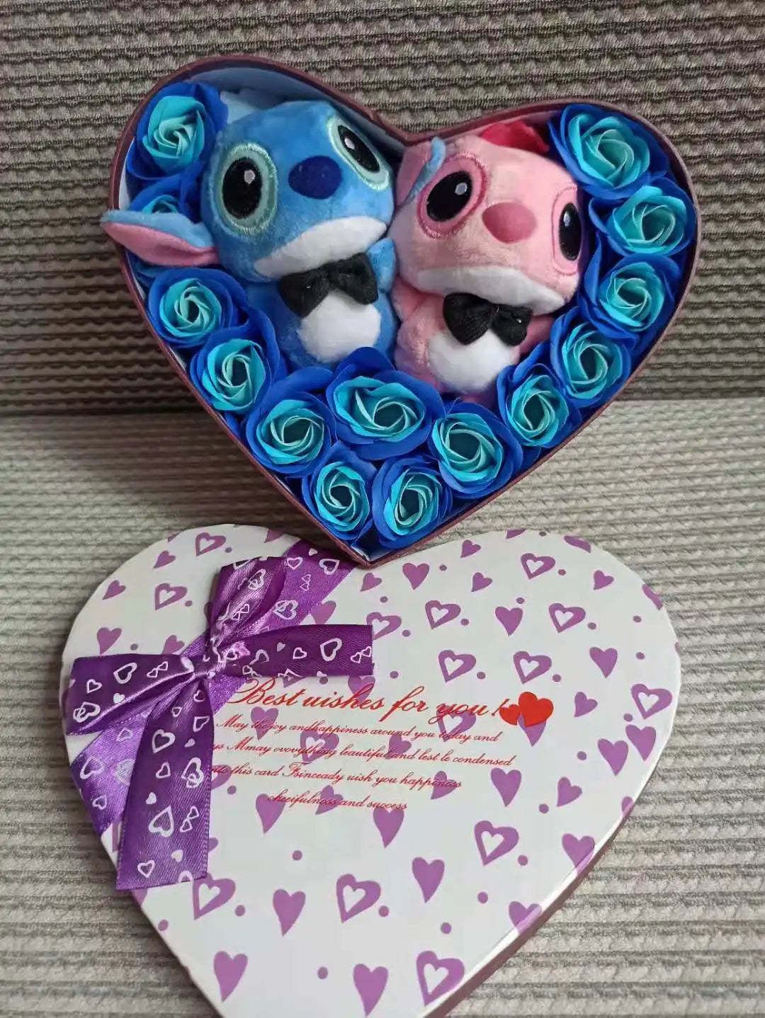 Disney Cartoon Lilo Stitch Plush Doll Toys Rose Bouquet Gift Box Stitch Flower Bouquet Home Decoration Valentine Christmas Gifts