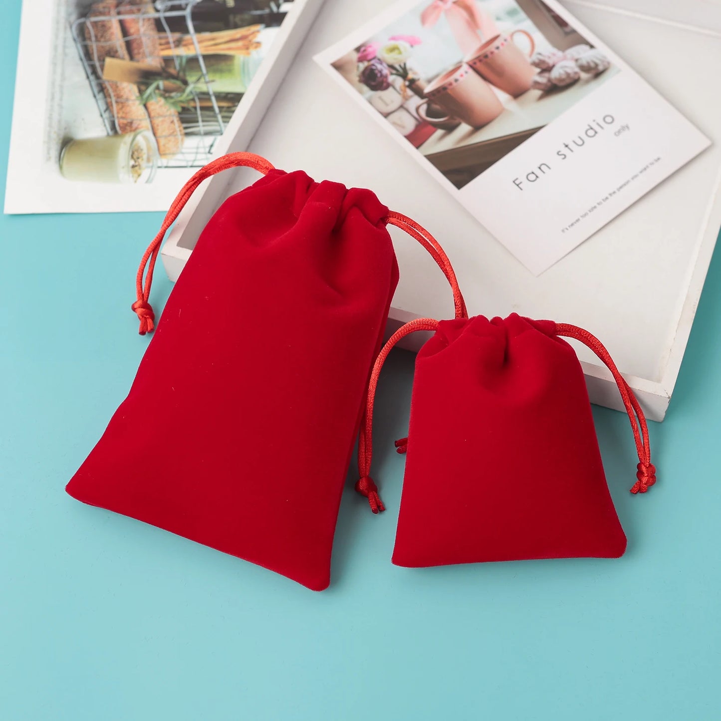 50Pcs Jewelry Packaging Pouches Velvet Drawstring Gift Bag for Wedding Christmas Party Decoration Eyelashes Makeup Storage Bags