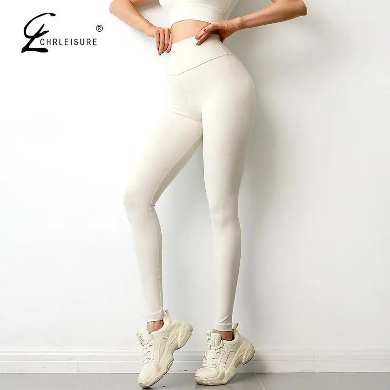 CHRLEISURE Women Fitness Leggings  Solid Sport Leggings High Waist Long Pants Woman Hip Leggins Push Up Women Casual Clothing