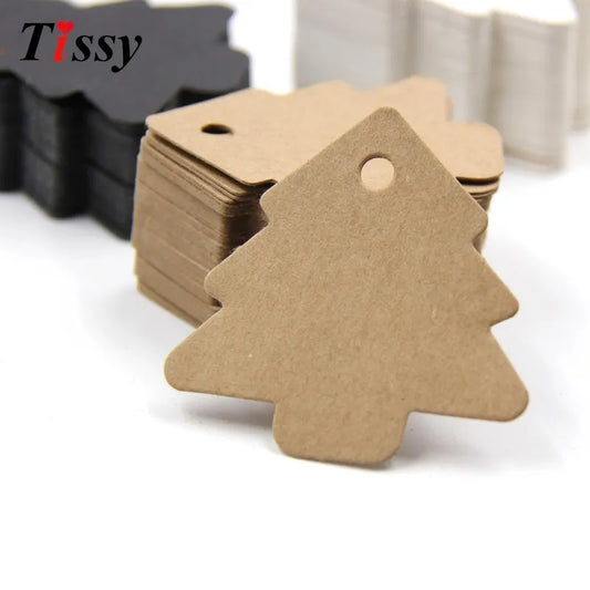 50PCS Tree Shape Paper Tags Kraft Paper Card Labels Paper Cards Tags DIY Christmas/Wedding Party Favors Blank Hang Tag Gifts