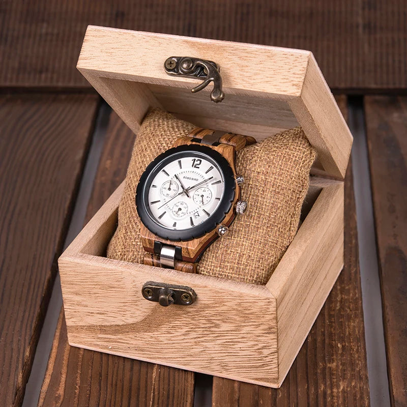 BOBO BIRD Men Watch Wood Luxury Stylish Watches Timepieces Chronograph Military Quartz Custom Men's Gift relogio masculino