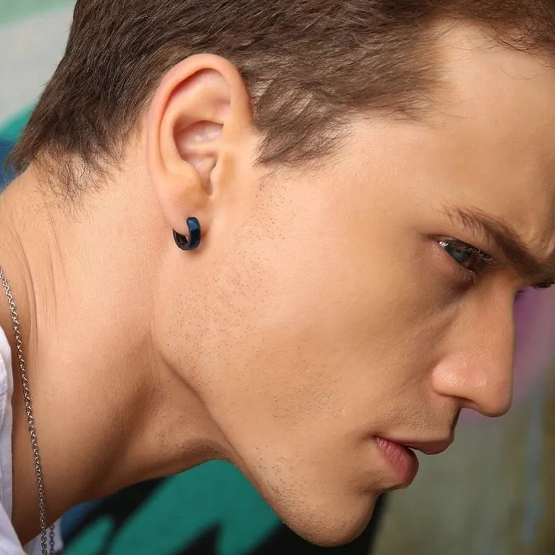Punk Huggie Earrings for Men, Fashion Jewelry Stainless Steel Unique Small Hoop Earrings brincos masculinos