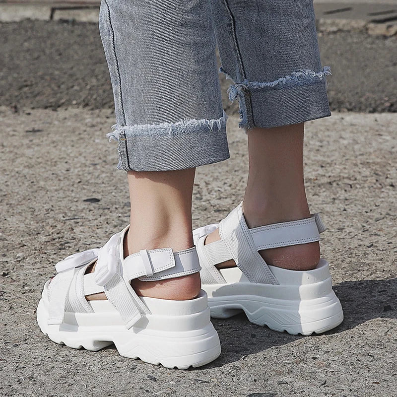LazySeal Summer Women Sandals Buckle Design Black White Platform Sandals Comfortable Women Thick Sole Beach Shoes 393M