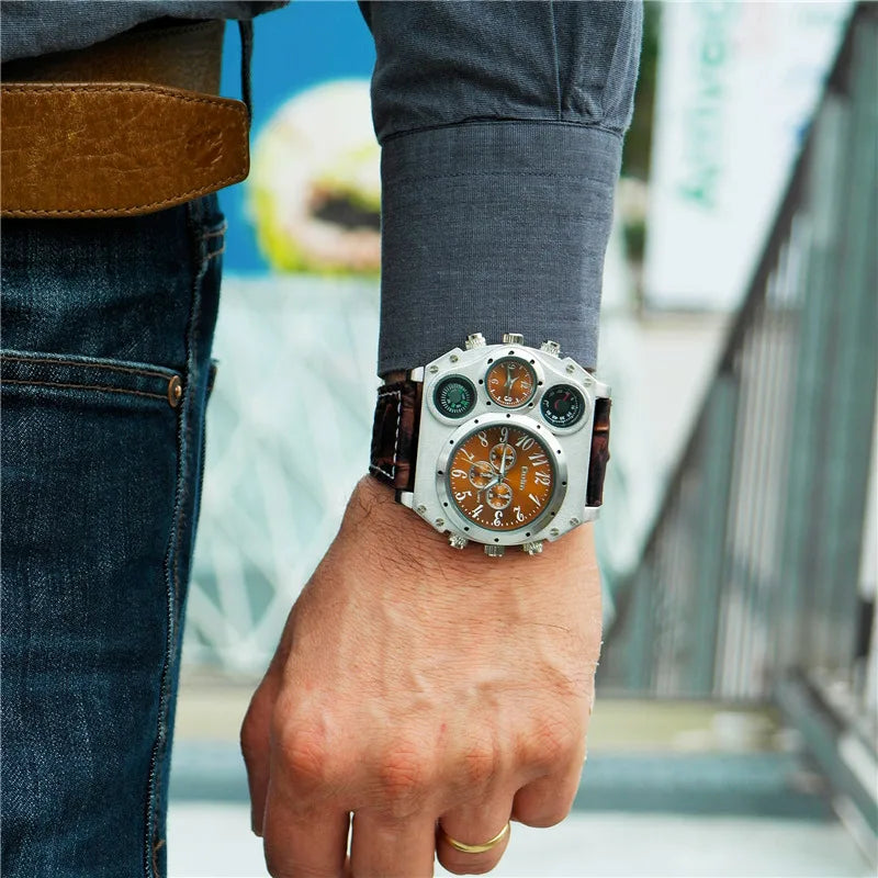 Oulm 1349 New Sport Watches Men Super Big Large Dial Male Quartz Clock Decorative Compass Luxury Men's Wrist Watch