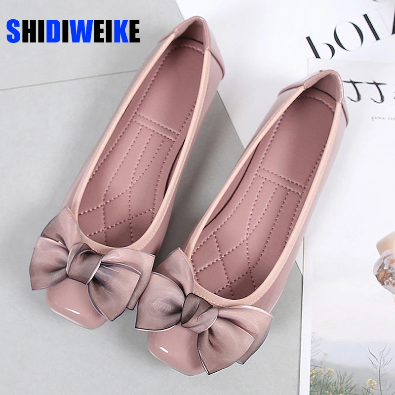 Fashion Pointed Toe Women Flats Shoes Bow Women Shoes Patent Leather Casual Single Summer Ballerina Shallow Mouth Shoes AC534