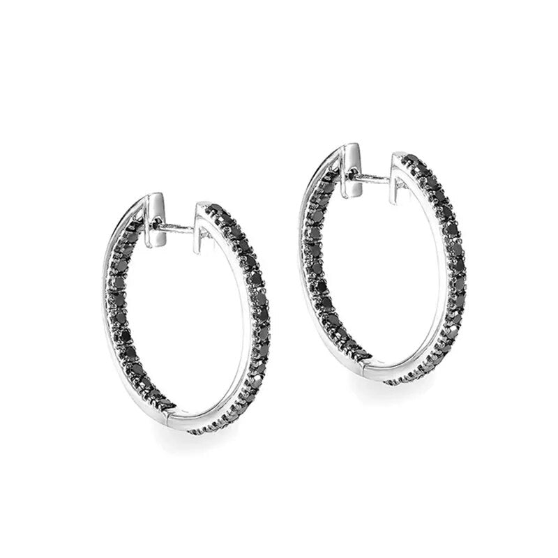 Black Awn New Classic Silver Color Round Trendy Spinel Engagement Hoop Earrings for Women Jewelry I181