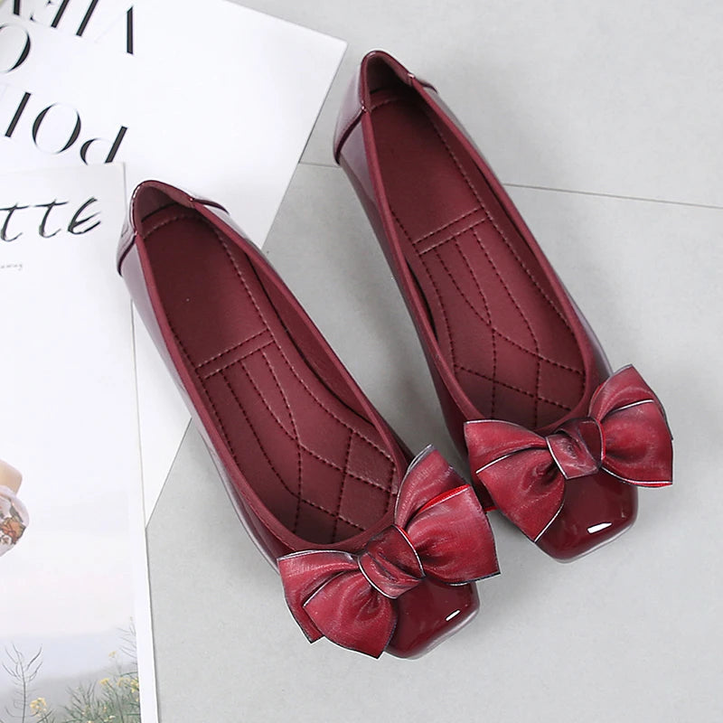 Fashion Pointed Toe Women Flats Shoes Bow Women Shoes Patent Leather Casual Single Summer Ballerina Shallow Mouth Shoes AC534