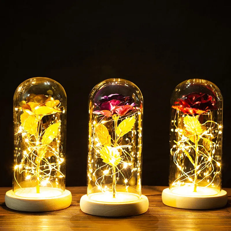Valentines Day Gift for Girlfriend Eternal Rose LED Light Foil Flower In Glass Cover Mothers Day Wedding favors Bridesmaid Gift