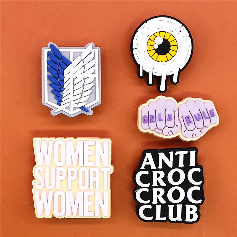 1pcs Grls Rule PVC Shoe Charms Accessories Slogan Women Support Women Shoes Buckle Decorations fit Kids X-mas Party Gifts