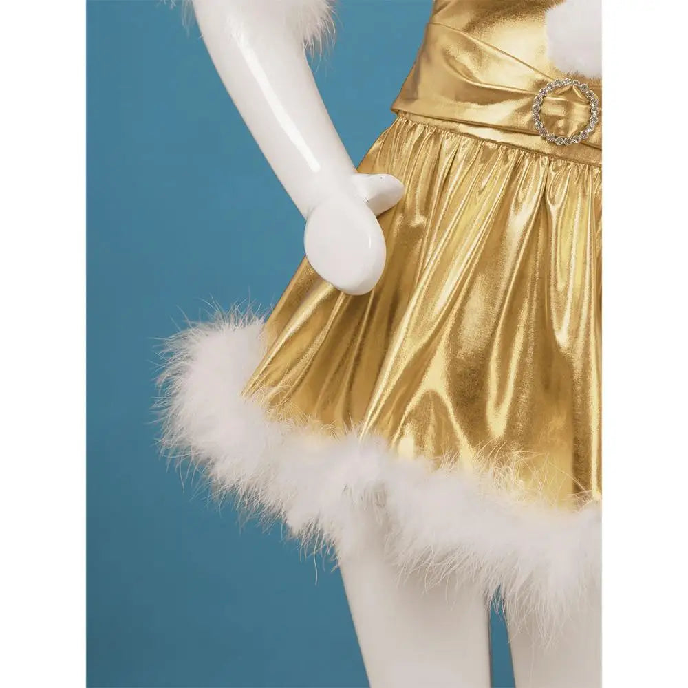 Christmas Clothes Kids Dresses For Girls Shiny Metallic Long Sleeves Christmas Dress Girl Cosplay Carnival Party Dance Costume