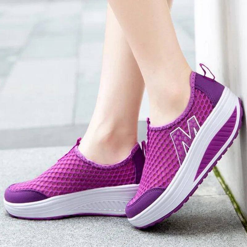 women Casual Sneakers shoes Sport Fashion Height Increasing Woman 2020 Breathable Air Mesh Swing Wedges Sneakers Women Shoes