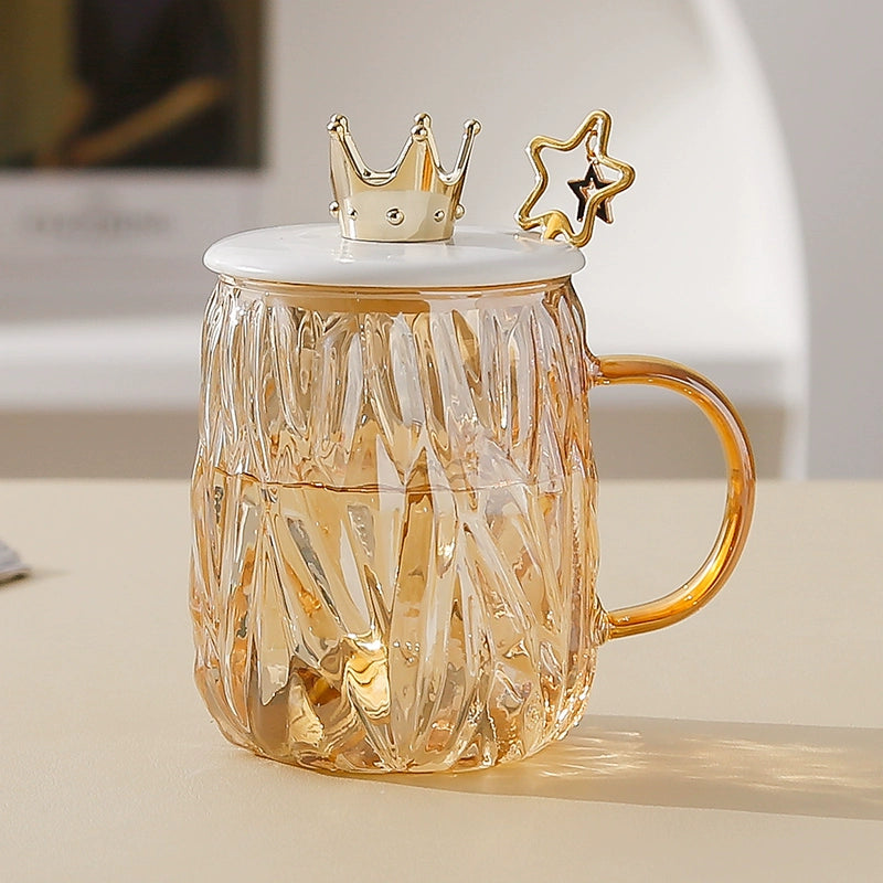 Internet Celebrity Affordable Luxury Style Ins Mug with Cover Spoon Heat-Resistance Glass Drinking Cup Household Office Coffee Cup