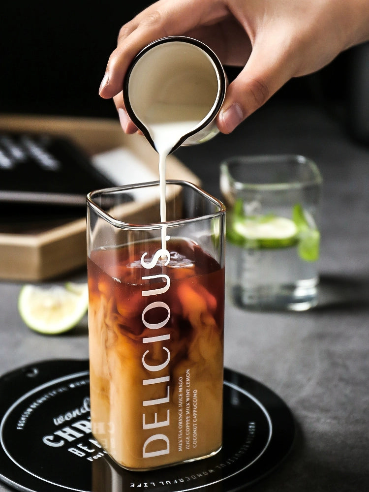 Wheatlife House Square Water Cup Transparent Glass Cup Ins Style Good-looking Milk Tea and Coffee Milk Drink Cup Household