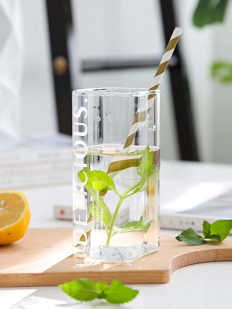 Wheatlife House Square Water Cup Transparent Glass Cup Ins Style Good-looking Milk Tea and Coffee Milk Drink Cup Household
